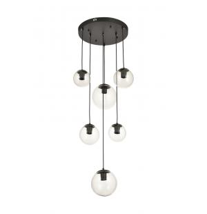 Avizemoda Pigaro 6 lı Şeffaf Camlı Salon Oturma Odası Modern Sarkıt Avize - (Siyah Kasa)