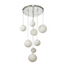 Avizemoda Pigaro 8 li Beyaz Renk Camlı Salon Oturma Odası Modern Sarkıt Avize - (Krom Kaplama)