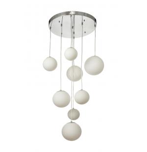 Avizemoda Pigaro 8 li Beyaz Renk Camlı Salon Oturma Odası Modern Sarkıt Avize - (Krom Kaplama)