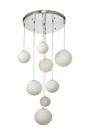 Avizemoda Pigaro 8 li Beyaz Renk Camlı Salon Oturma Odası Modern Sarkıt Avize - (Krom Kaplama)
