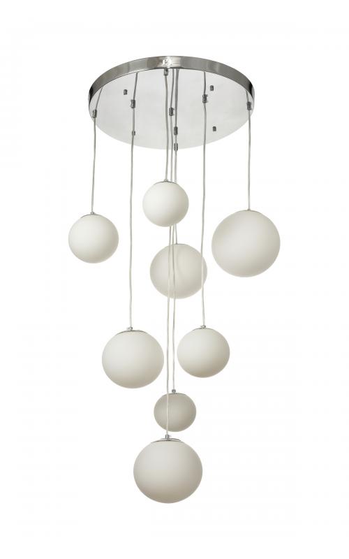 Avizemoda Pigaro 8 li Beyaz Renk Camlı Salon Oturma Odası Modern Sarkıt Avize - (Krom Kaplama)