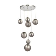 Avizemoda Pigaro 8 li Füme Renk Camlı Salon Oturma Odası Modern Sarkıt Avize - (Krom Kaplama)