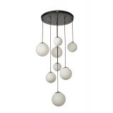 Avizemoda Pigaro 8 li Beyaz Renk Camlı Salon Oturma Odası Modern Sarkıt Avize - (Siyah Kasa)