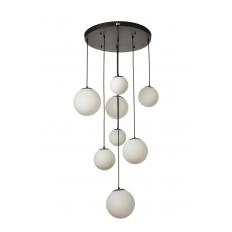 Avizemoda Pigaro 8 li Beyaz Renk Camlı Salon Oturma Odası Modern Sarkıt Avize - (Siyah Kasa)