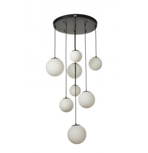 Avizemoda Pigaro 8 li Beyaz Renk Camlı Salon Oturma Odası Modern Sarkıt Avize - (Siyah Kasa)