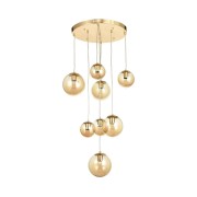 Avizemoda Pigaro 8 li Bal Renk Camlı Salon Oturma Odası Modern Sarkıt Avize - (Gold Kaplama)