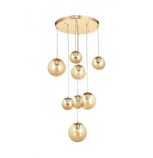 Avizemoda Pigaro 8 li Bal Renk Camlı Salon Oturma Odası Modern Sarkıt Avize - (Gold Kaplama)