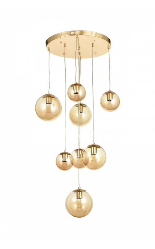 Avizemoda Pigaro 8 li Bal Renk Camlı Salon Oturma Odası Modern Sarkıt Avize - (Gold Kaplama)