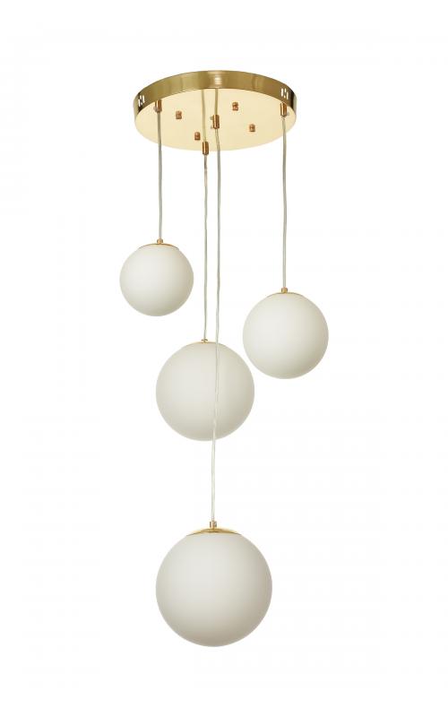 Avizemoda Pigaro 4 lü Beyaz Renk Camlı Salon Oturma Odası Modern Sarkıt Avize - (Gold Kaplama)