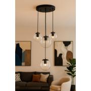 Avizemoda Pigaro 4 lü Şeffaf Camlı Salon Oturma Odası Modern Sarkıt Avize - (Siyah Kasa)