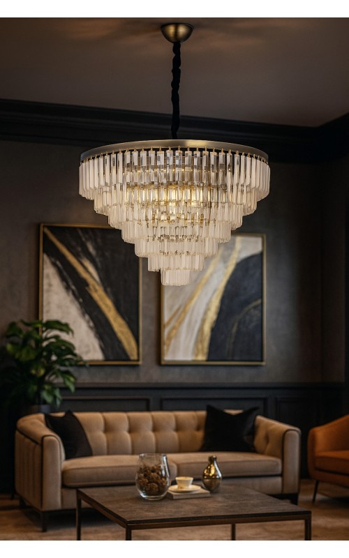 Avizemoda Linsa 65 Cm'lik Kristal Cam Taşlı Lüks Avize - (ESKİTME KAPLAMA)