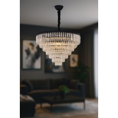 Avizemoda Linsa 65 Cm'lik Kristal Cam Taşlı Lüks Avize - (Siyah)