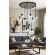 Avizemoda Pigaro 10 lu Şeffaf Camlı Salon Oturma Odası Modern Sarkıt Avize - (Siyah Kasa)