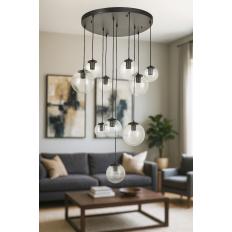 Avizemoda Pigaro 10 lu Şeffaf Camlı Salon Oturma Odası Modern Sarkıt Avize - (Siyah Kasa)