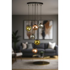 Avizemoda Rainbow 6 lı Asimetrik Desen Camlı Dekor Aydınlatma İçin Modern Sarkıt Avize - (Loş ışık verir)