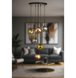 Avizemoda Rainbow 6 lı Asimetrik Desen Camlı Dekor Aydınlatma İçin Modern Sarkıt Avize - (Loş ışık verir)