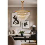 Avizemoda Linsa 65 Cm'lik Kristal Cam Taşlı Lüks Avize - (Sarı Yaldız)