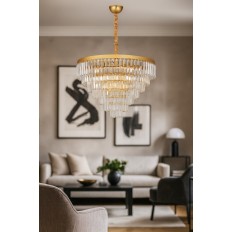 Avizemoda Linsa 65 Cm'lik Kristal Cam Taşlı Lüks Avize - (Sarı Yaldız)