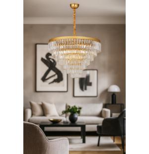 Avizemoda Linsa 65 Cm'lik Kristal Cam Taşlı Lüks Avize - (Sarı Yaldız)