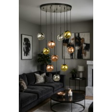 Avizemoda Rainbow 10 lu Asimetrik Desen Camlı Dekor Aydınlatma İçin Modern Sarkıt Avize - (Loş ışık verir)