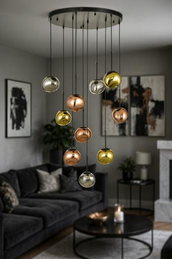 Avizemoda Rainbow 10 lu Asimetrik Desen Camlı Dekor Aydınlatma İçin Modern Sarkıt Avize - (Loş ışık verir)