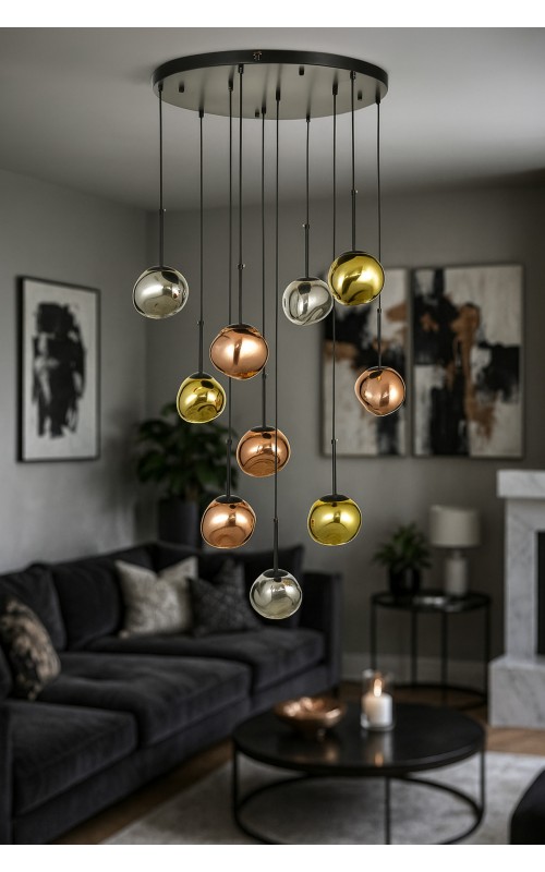 Avizemoda Rainbow 10 lu Asimetrik Desen Camlı Dekor Aydınlatma İçin Modern Sarkıt Avize - (Loş ışık verir)