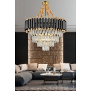 Avizemoda Palmira 55'lik Prizma Kesim Kristal Taşlı Lüks Avize - (siyah-gold)