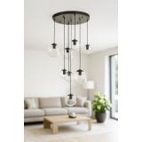 Avizemoda Pigaro 8 li Şeffaf Camlı Salon Oturma Odası Modern Sarkıt Avize - (Siyah Kasa)