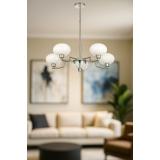 Avizemoda Vanna 5 li Beyaz Camlı Salon Oturma Odası Modern Sarkıt Avize - (Krom Kaplama)