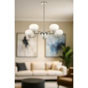 Avizemoda Vanna 5 li Beyaz Camlı Salon Oturma Odası Modern Sarkıt Avize - (Krom Kaplama)