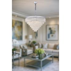 Avizemoda Linsa 65 Cm'lik Kristal Cam Taşlı Lüks Avize - (Gümüş Yaldız)