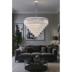 Avizemoda Linsa 65 Cm'lik Kristal Cam Taşlı Lüks Avize - (Gümüş Yaldız)