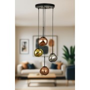 Avizemoda Rainbow 4 lü Asimetrik Desen Camlı Dekor Aydınlatma İçin Modern Sarkıt Avize - (Loş ışık verir)