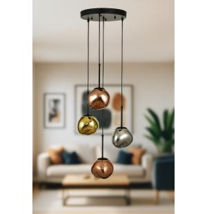 Avizemoda Rainbow 4 lü Asimetrik Desen Camlı Dekor Aydınlatma İçin Modern Sarkıt Avize - (Loş ışık verir)