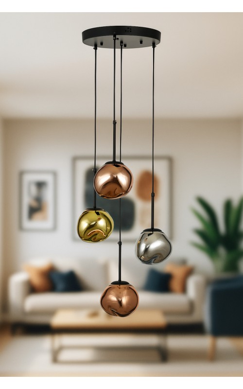 Avizemoda Rainbow 4 lü Asimetrik Desen Camlı Dekor Aydınlatma İçin Modern Sarkıt Avize - (Loş ışık verir)