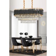 Avizemoda Palmira 75x35 Cm'lik 3 Katlı Prizma Kesim Kristal Taşlı Lüks Avize 6'lı - (siyah-gold)