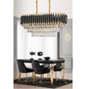 Avizemoda Palmira 75x35 Cm'lik 3 Katlı Prizma Kesim Kristal Taşlı Lüks Avize 6'lı - (siyah-gold)