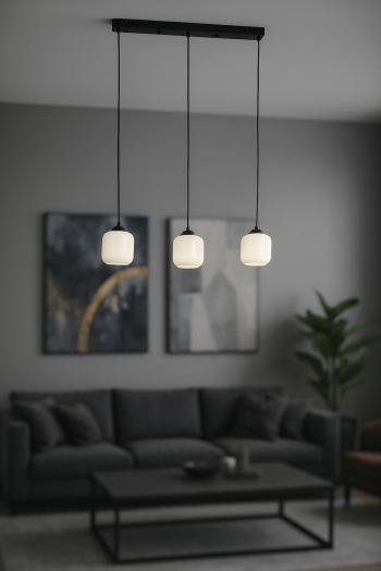 Avizemoda Siena 3 lü Yemek Masası Üstü Beyaz Camlı Modern Sarkıt Avize - (Siyah)