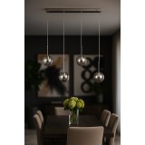 Avizemoda Miya 4 lü Yemek Masası Üstü Füme Camlı Modern Sarkıt Avize - (Krom Kaplama)