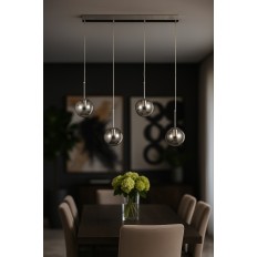 Avizemoda Miya 4 lü Yemek Masası Üstü Füme Camlı Modern Sarkıt Avize - (Krom Kaplama)