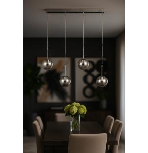 Avizemoda Miya 4 lü Yemek Masası Üstü Füme Camlı Modern Sarkıt Avize - (Krom Kaplama)