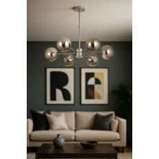 Avizemoda Miya 6 lı Füme Camlı Salon Oturma Odası Modern Sarkıt Avize - (Krom Kaplama)