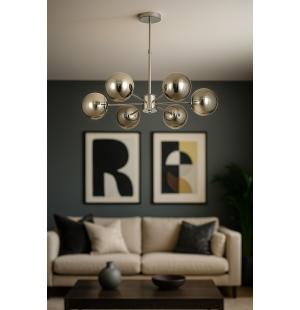 Avizemoda Miya 6 lı Füme Camlı Salon Oturma Odası Modern Sarkıt Avize - (Krom Kaplama)