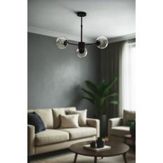 Avizemoda Miya 3 lü Şeffaf Camlı Salon Oturma Odası Modern Sarkıt Avize - (Siyah)