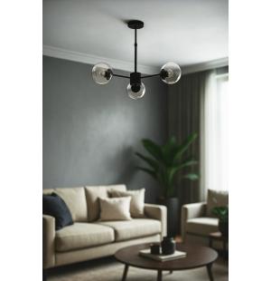 Avizemoda Miya 3 lü Şeffaf Camlı Salon Oturma Odası Modern Sarkıt Avize - (Siyah)
