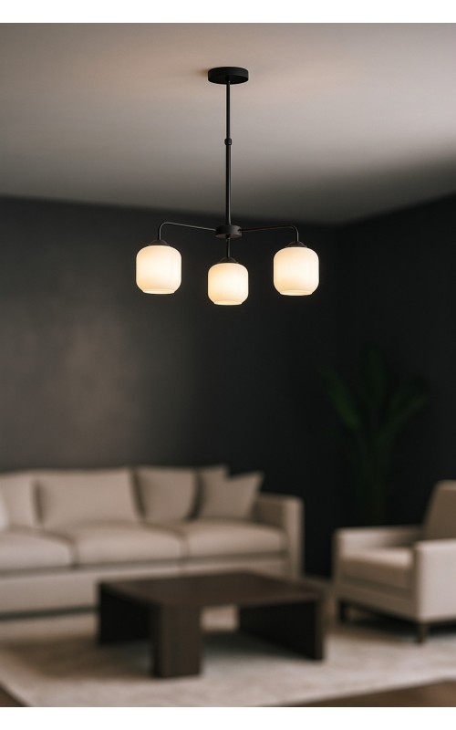 Avizemoda Siena 3 lü Beyaz Camlı Salon Oturma Odası Modern Sarkıt Avize - (Siyah)