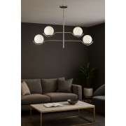 Avizemoda Ranya 4 lü Beyaz Camlı Salon Oturma Odası Modern Kollu Avize - (Krom Kaplama)