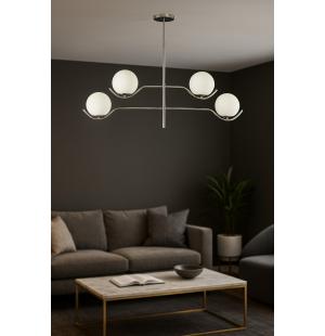 Avizemoda Ranya 4 lü Beyaz Camlı Salon Oturma Odası Modern Kollu Avize - (Krom Kaplama)