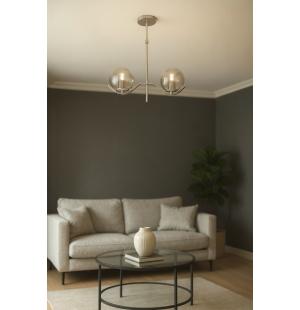 Avizemoda Ranya 2 li Füme Camlı Salon Oturma Odası Modern Avize - (Krom Kaplama)