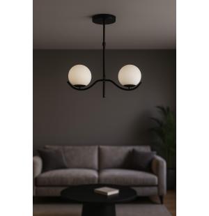 Avizemoda Ranya 2 li Beyaz Camlı Salon Oturma Odası Modern Avize - (Siyah)